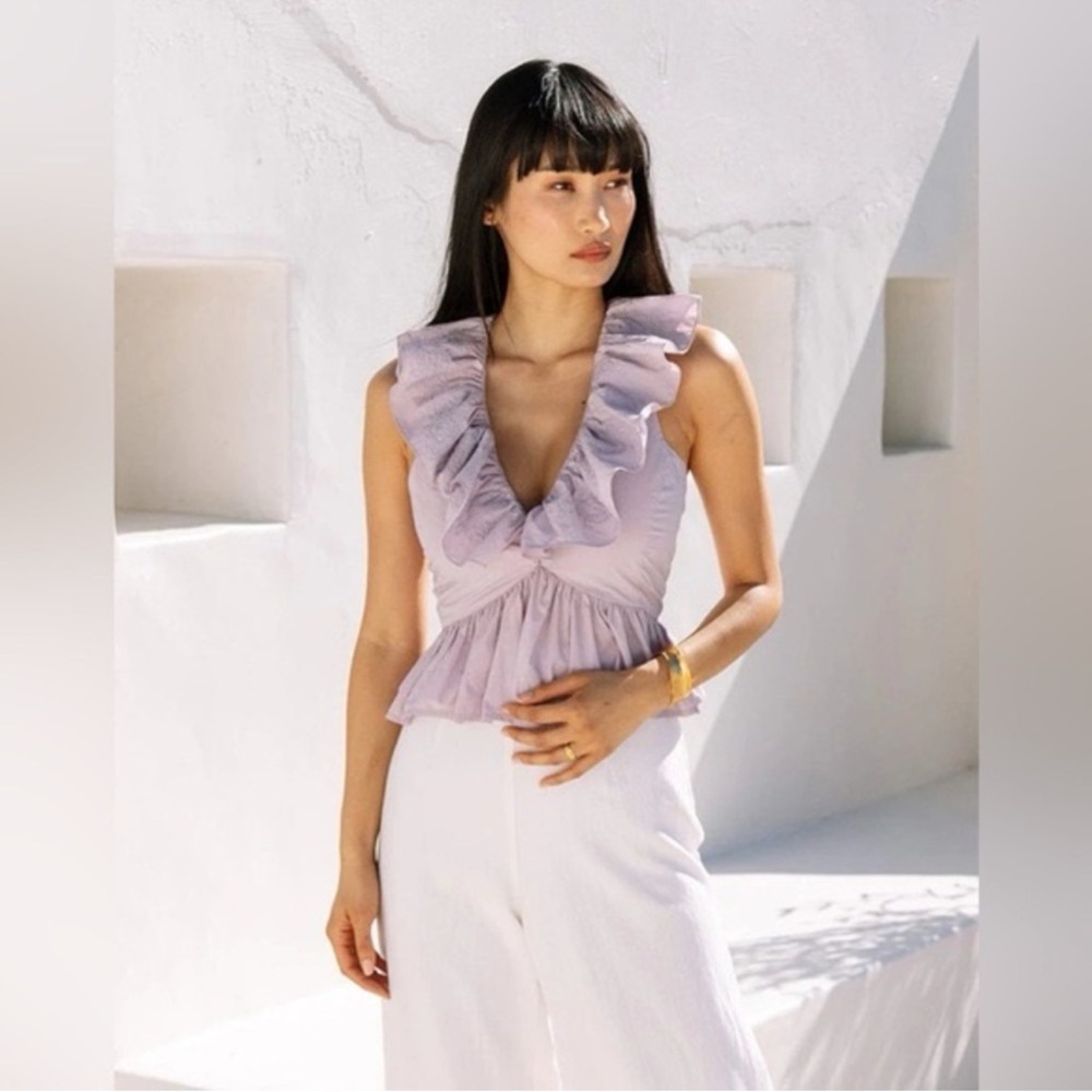 Cleobella Lavender Ruffle V-Neck Top NWOT